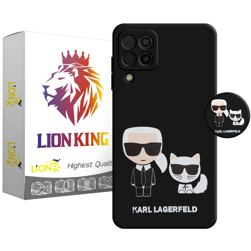 کاور لاین کینگ مدل گربه و مردعینکی مناسب برای گوشی موبایل سامسونگ Galaxy A22 4G به همراه پایه نگهدارنده