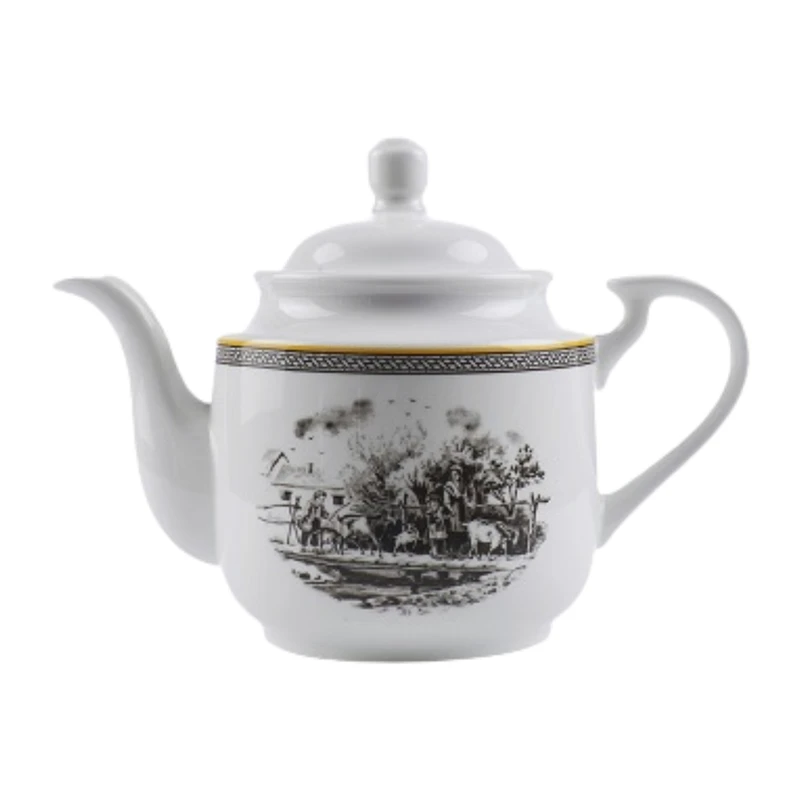 قوری چینی زرین ایران مدل چای استوانه کوچک 3 ویلیج درجه 3 گنجایش 450 میلی‌لیتر