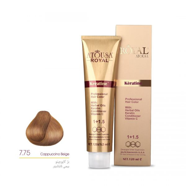 رنگ مو آتوسا رویال شماره 7.75 حجم 120 میلی لیتر رنگ بژ کاپوچینو