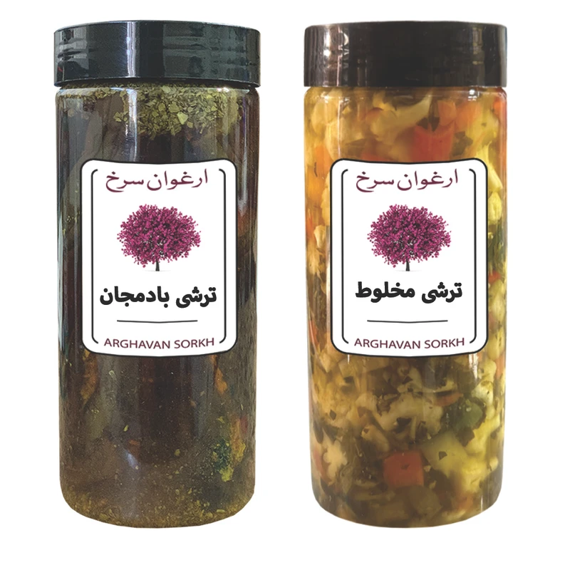 ترشی بادمجان و ترشی مخلوط با سبزی ارغوان سرخ - 1500 گرم
