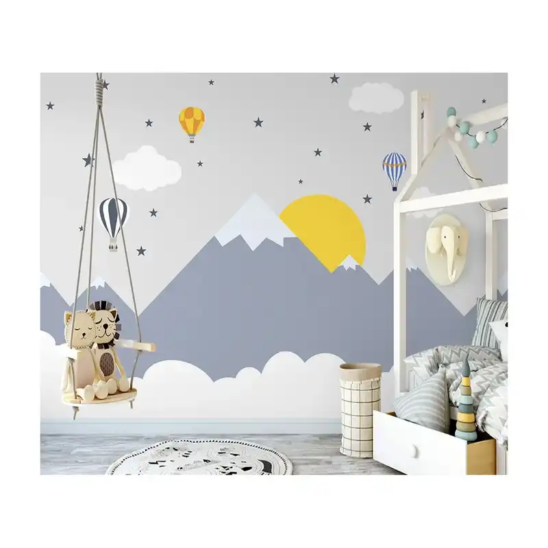 پوستر دیواری اتاق کودک مدل ستاره و بالن و ابر در آسمان