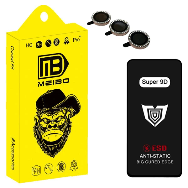 محافظ صفحه نمایش میبو مدل Super 9D Pro RN9 مناسب برای گوشی موبایل اپل iphone 15 pro max به همراه محافظ لنز دوربین 