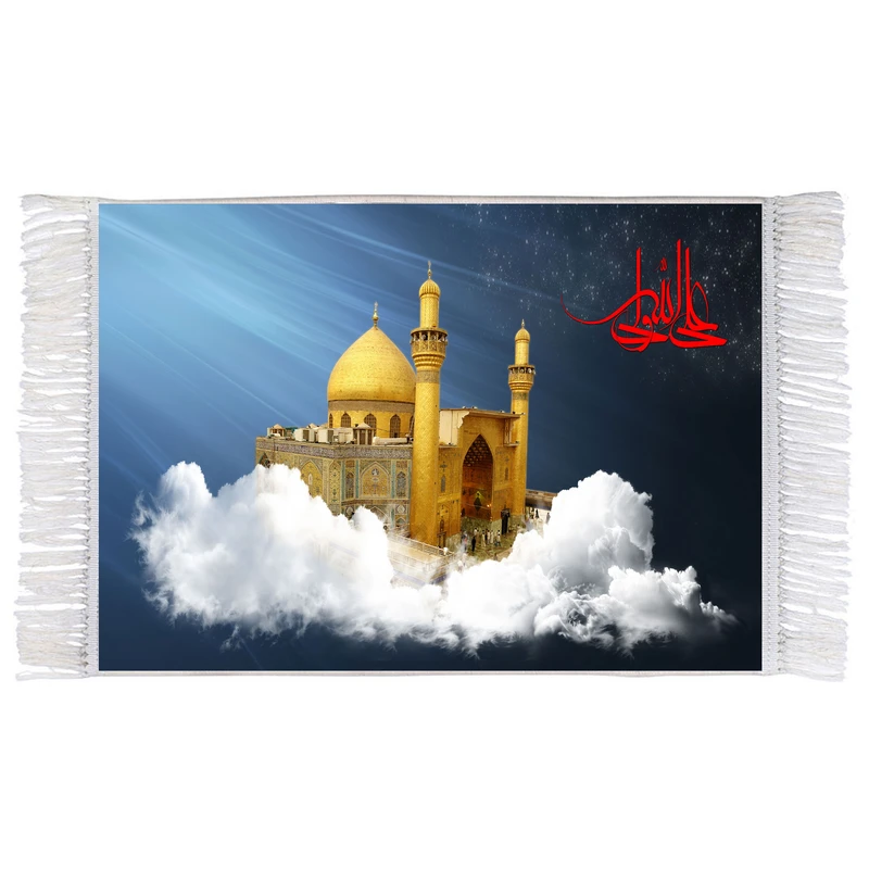 فرش ماشینی دیوارکوب اطلس آبی طرح علی ولی الله مدل T4168