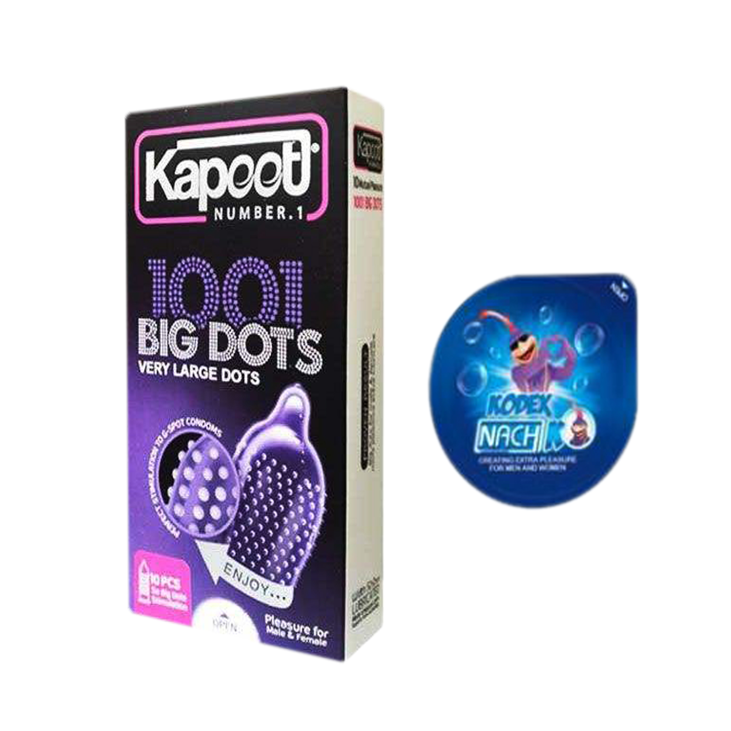 کاندوم کاپوت مدل BIG DOTS بسته 10 عددی به همراه کاندوم ناچ کدکس مدل بلیسر