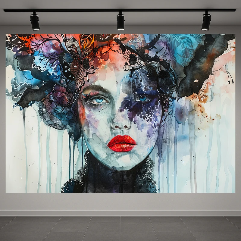 تابلو بوم طرح انتزاعی چهره مدل رنگارنگ کد PD1311210