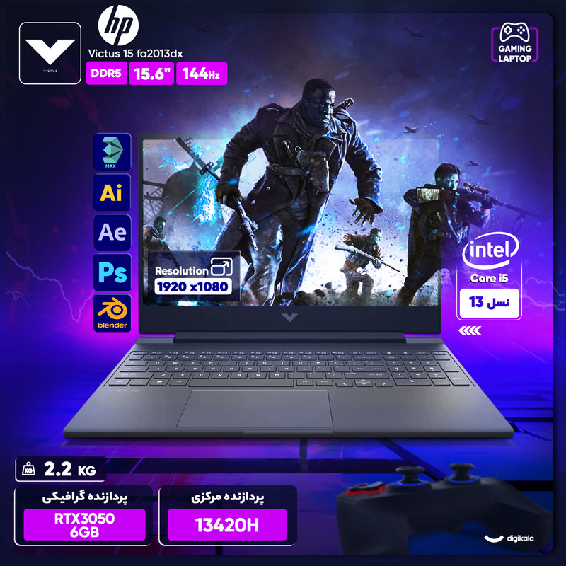 لپ تاپ 15.6 اینچی اچ‌پی مدل Victus 15 fa2013dx-i5 13420H-RTX3050 6GB-48GB DDR4 3200MHz-512GB SSD-W - کاستوم شده