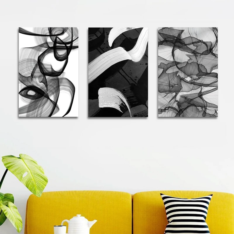 تابلو شاسی بکلیت طرح نقاشی دکوری مدرن سبک آبستره  مدل SH-1476 مجموعه 3 عددی