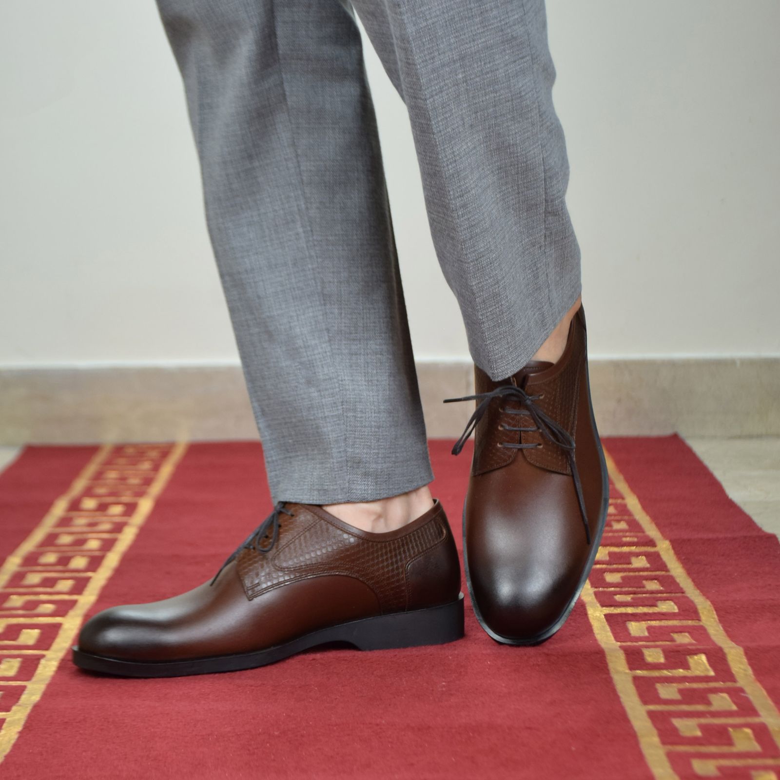 کفش مردانه کرمانی مدل چرم طبیعی دستدوز طبی کد 1075 رنگ قهوه ای -  - 6