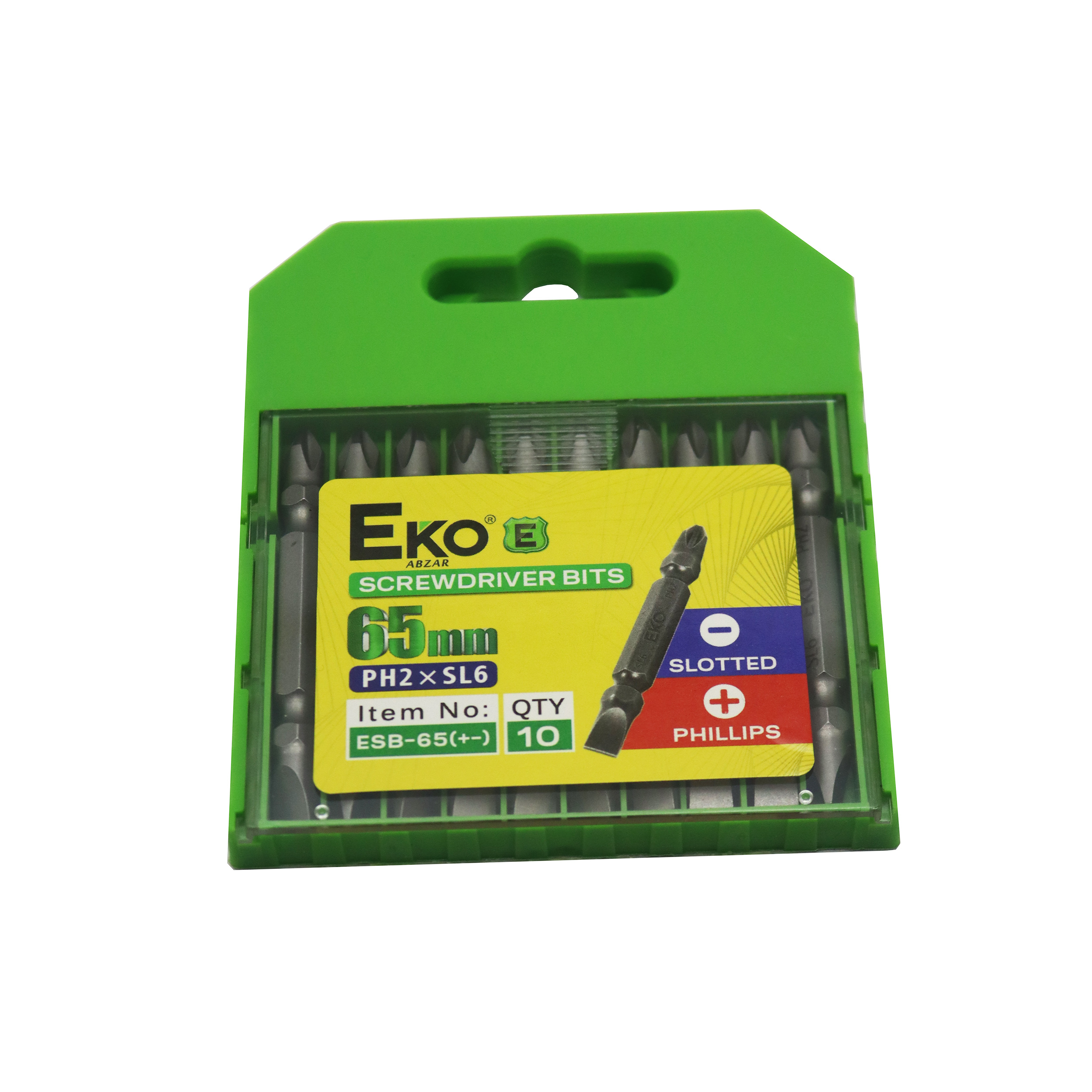 سری پیچ گوشتی یک سر چهارسو یک سر دو سو اکو مدل YP-PH2*SL6/65MM مجموعه 10 عددی