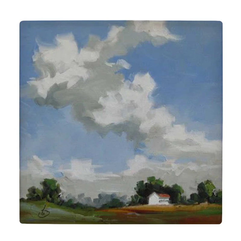 زیر لیوانی  طرح نقاشی منظره روستایی و ابرها کد    5990281_4986