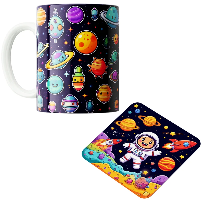 ماگ پاد آفرین مدل فضانورد سیاره منظومه شمسی موشک آدم فضایی کد PZ199 به همراه زیرلیوانی