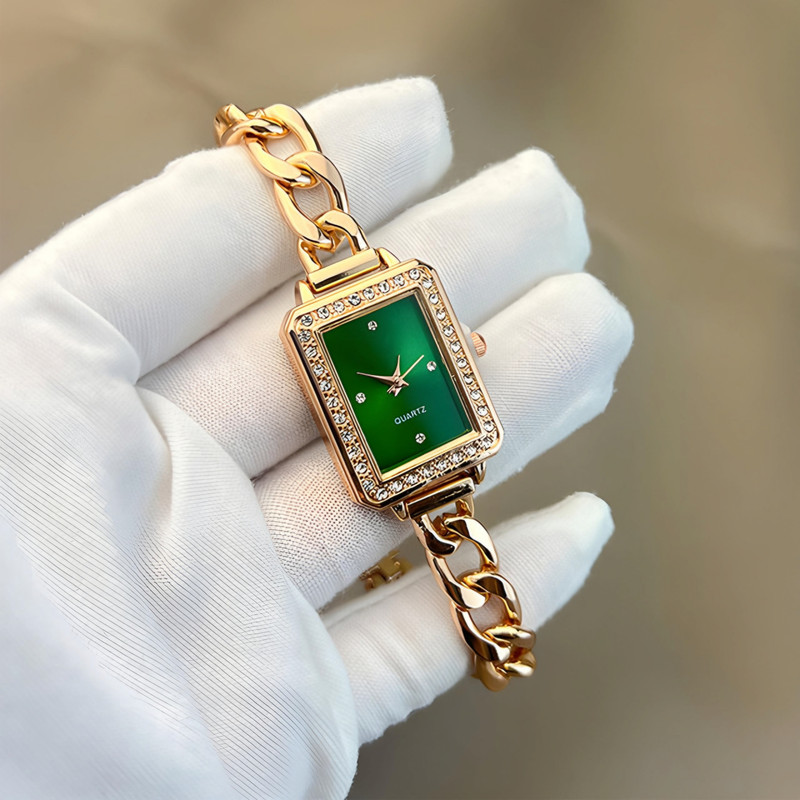 ساعت مچی عقربه ای زنانه مدل زنجیری دور نگین کد 1