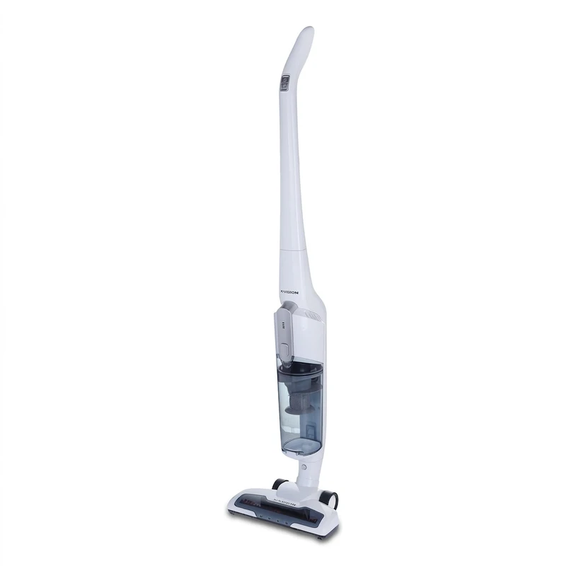 جارو شارژی عصایی ایکس‌ویژن مدل SVC-2950 باتری لیتیوم‌یونی 2000 میلی‌آمپر، موتور 140 وات با توان مکش 8 کیلوپاسکال، فیلتر HEPA قابل شست‌وشو، تنظیم سرعت دو حالته و پایه شارژ دیواری