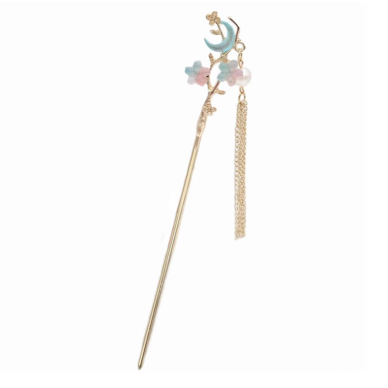 گیره مو زنانه مدل کانزاشی گل و ماه آویزدار