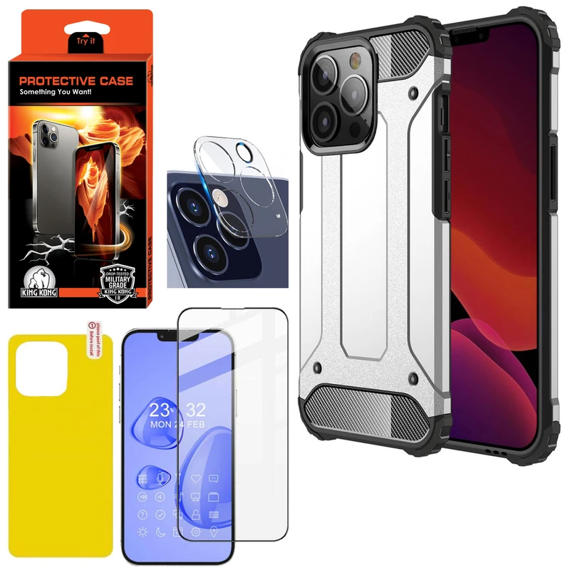 کاور کینگ کونگ مدل DIFNDER-II مناسب برای گوشی موبایل اپل Iphone 13 Pro Max به همراه محافظ صفحه نمایش و محافظ پشت گوشی و محافظ لنز دوربین