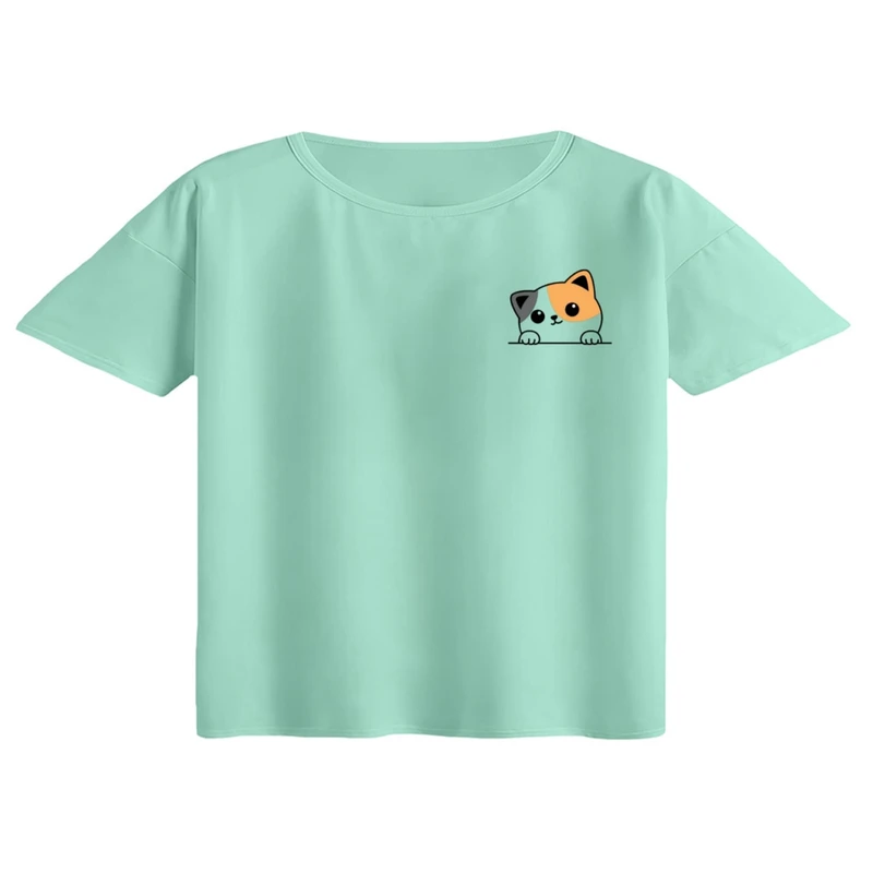 کراپ تی‌شرت آستین کوتاه زنانه مدل گربه کد ۴