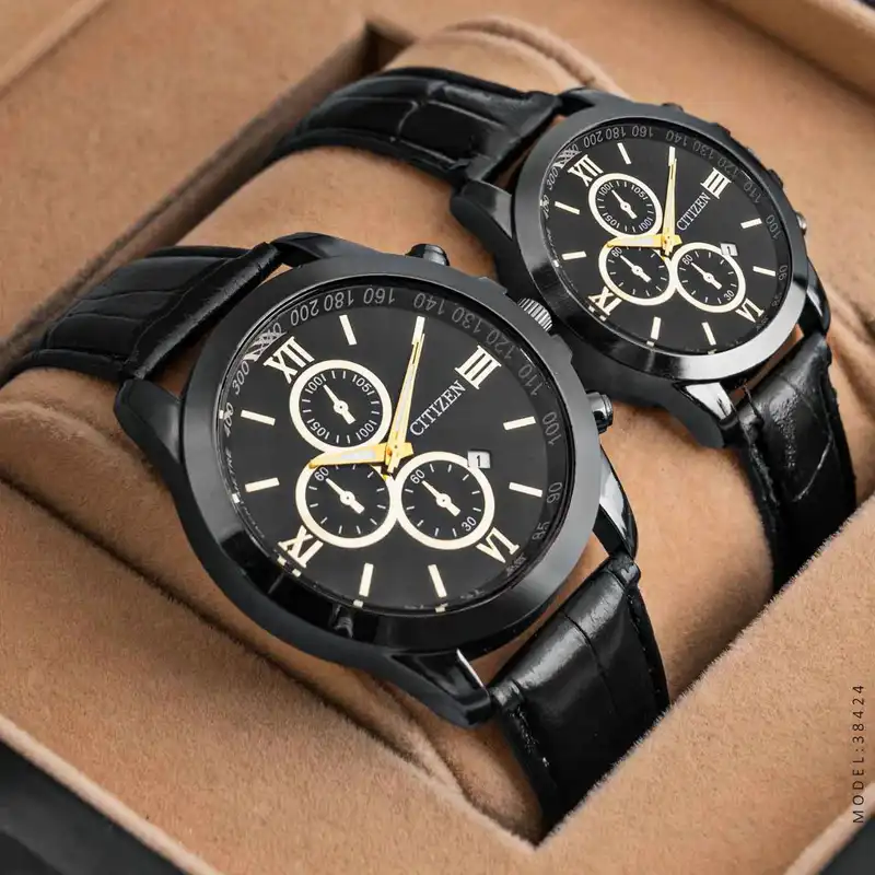 ست ساعت مچی عقربه ای زنانه و مردانه مدل تقویم دار 02