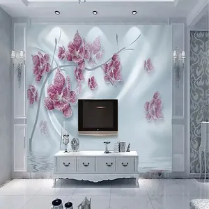 پوستر دیواری سه بعدی مدل گل برجسته  صورتی زمینه ساتن DVRF1273