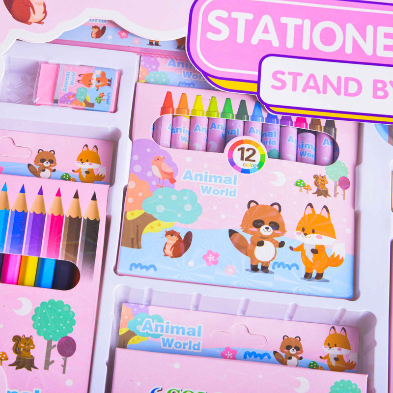 بسته لوازم تحریر مدل دنیای حیوانات جنگل مجموعه 41 عددی