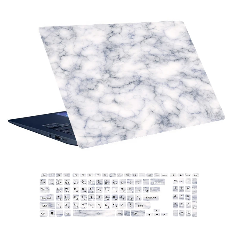 استیکر لپ تاپ توییجین و موییجین طرح Marble کد 48 مناسب برای لپ تاپ 15.6 اینچ به همراه برچسب حروف فارسی کیبورد 