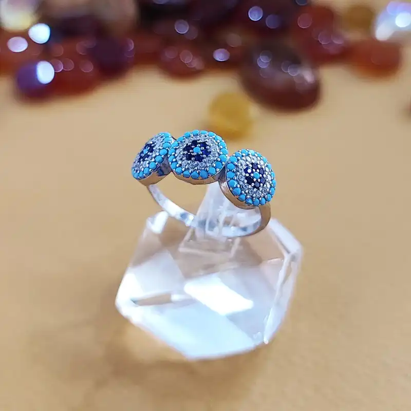 انگشتر نقره زنانه مدل حلقه چشم نظر کد RS2036