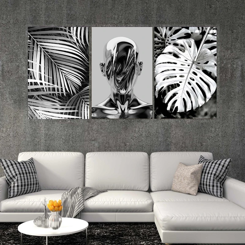 تابلو شاسی بکلیت طرح مدرن برگ انجیری و چهره مدل SH-1555 مجموعه 3 عددی