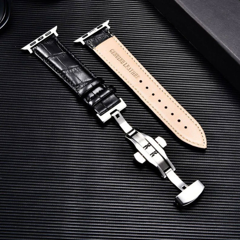 بند کینگدام مدل Crocodile Leather Butterfly مناسب برای اپل واچ سری 10 سایز 46 میلی متری