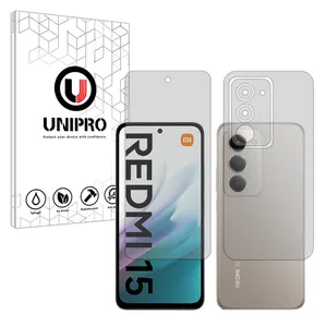 Uni pro Explosion Proof model transparent screen protector suitable for Xiaomi Redmi 15 4G mobile phone along with the back protector