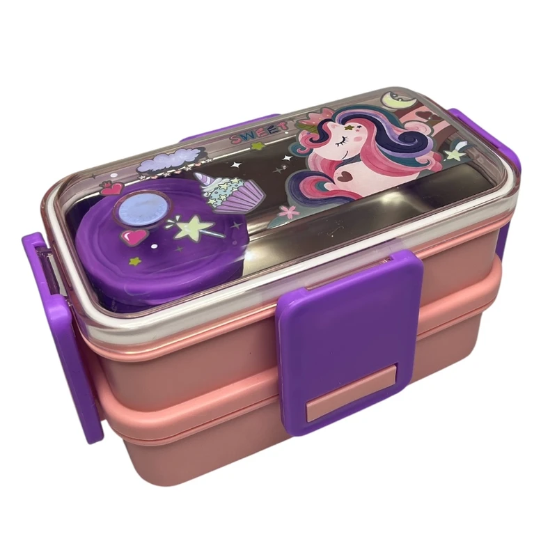 ظرف غذای کودک مدل 2طبقه طرح تک شاخ