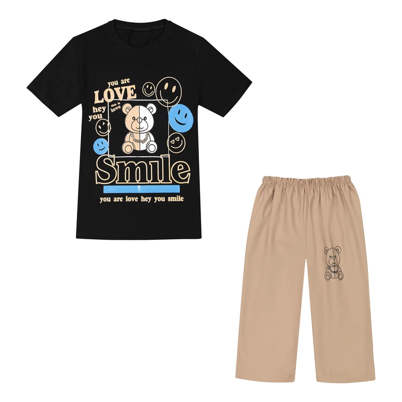 ست تی شرت آستین کوتاه و شلوارک بچگانه مدل 01 رنگ مشکی