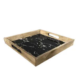 سینی مدل مربع چوبی طرح سنگ کد 04