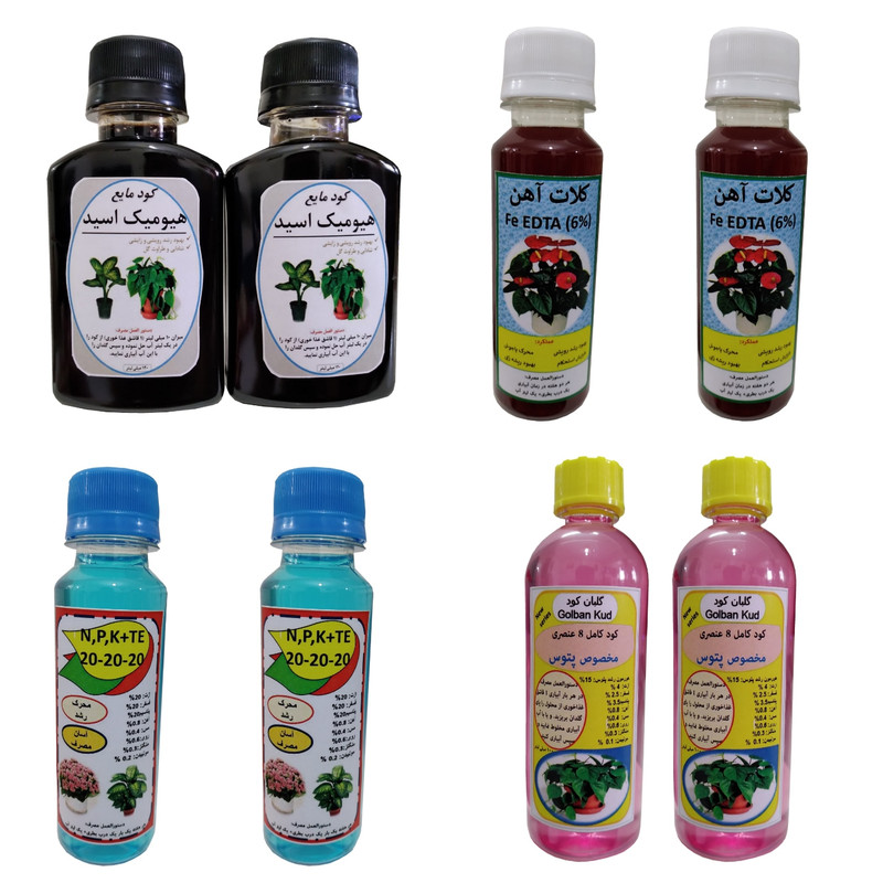 کود مایع پتوس و کلات آهن و سه بیست و هیومیک مدل A حجم 120 میلی لیتر بسته 8 عددی کود مایع پتوس و کلات آهن و سه بیست و هیومیک مدل A حجم 120 میلی لیتر بسته 8 عددی