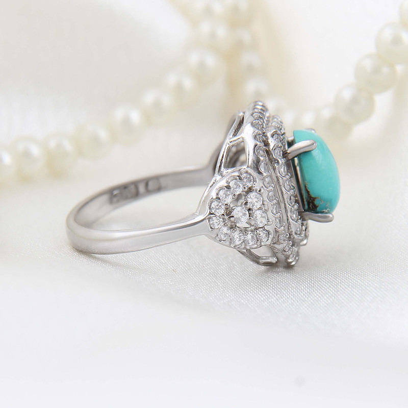 انگشتر نقره زنانه بازرگانی میلادی مدل فیروزه طبیعی نیشابور روکش رادیوم کد AWR_1633