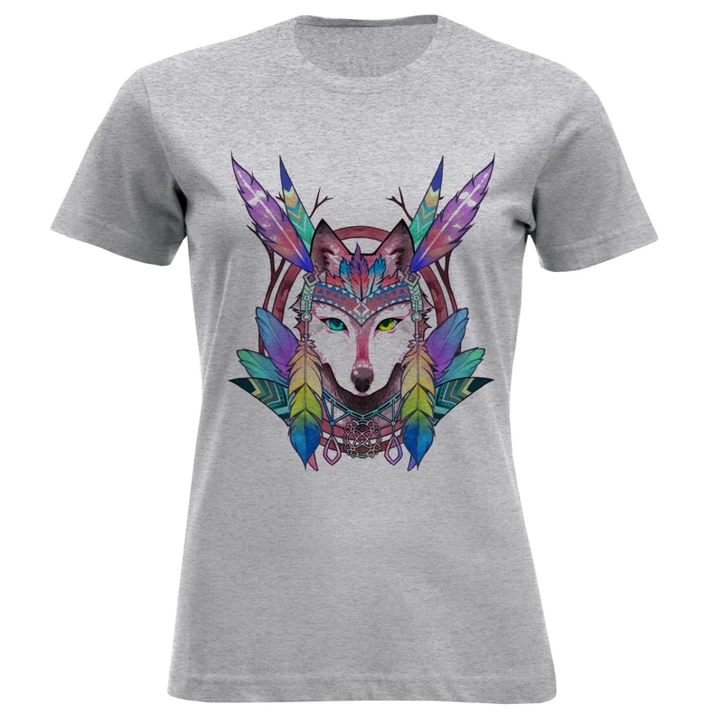 تی شرت آستین کوتاه زنانه مدل گرگ سرخپوستی F1429