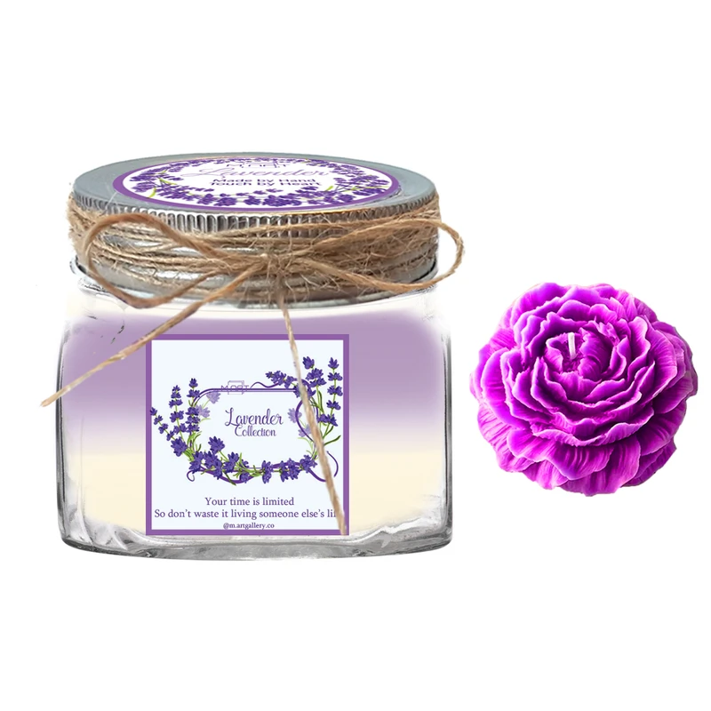 شمع دست ساز مدل معطر لاوندر گل آلاله مجموعه دو عددی