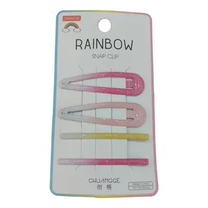 گیره مو دخترانه مدل تق تقی رنگین کمانی بسته 4 عددی