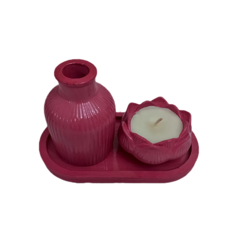 ست 3 تکه گلدان و جاشمعی بتنی کد A0002 به همراه سینی