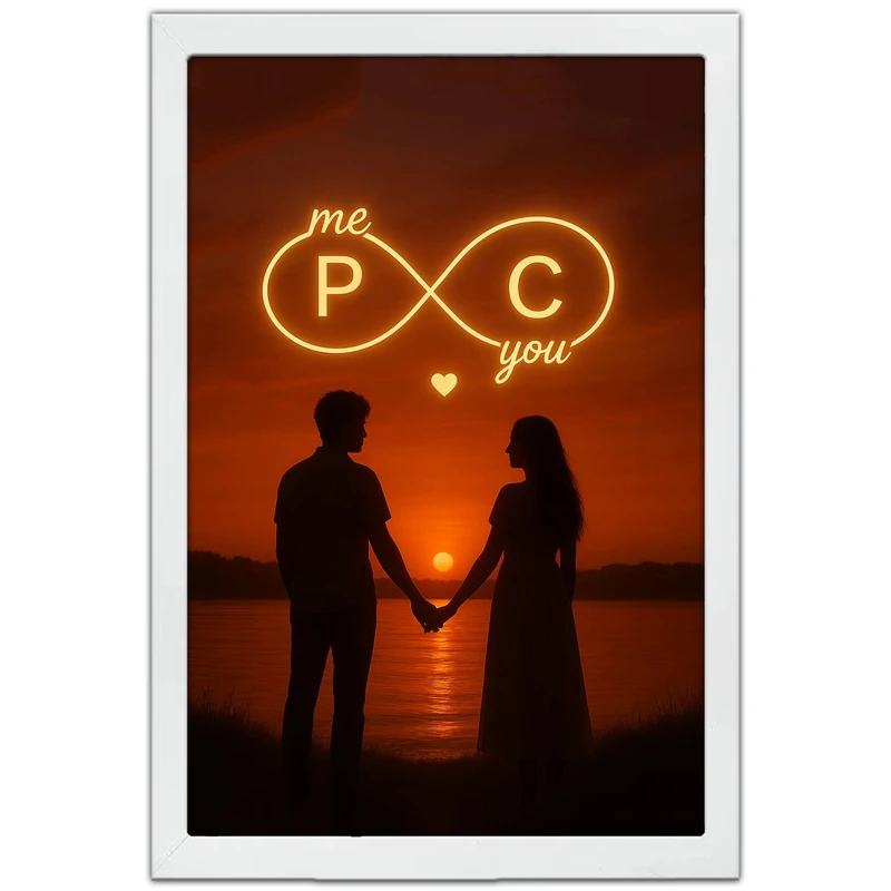 تابلو بکلیت طرح عاشقانه بی‌نهایت حروف P و C مدل W-pe130117 فریم سفید