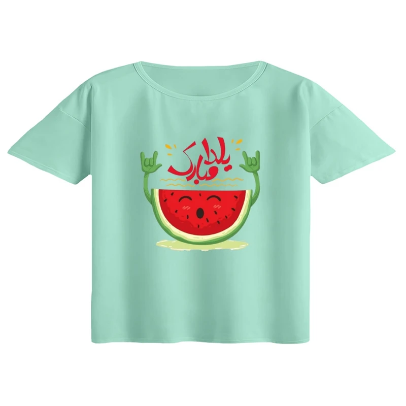 کراپ تی‌شرت آستین کوتاه زنانه مدل هندوانه یلدایی کد 3