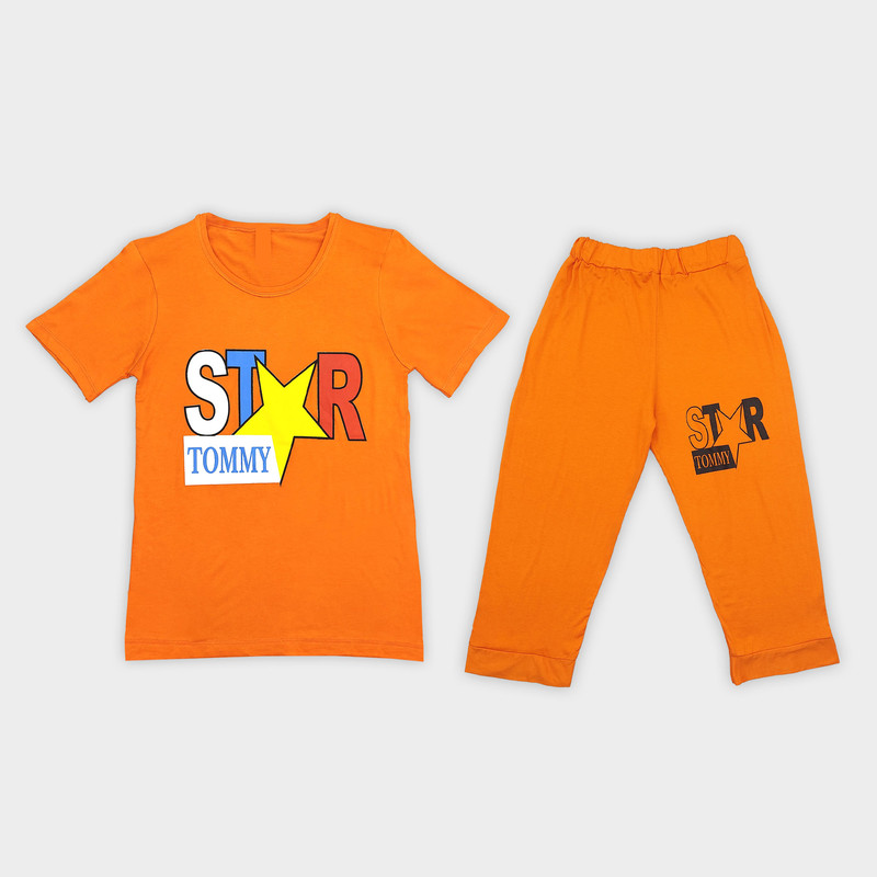 ست تی شرت و شلوارک زنانه مدل استار رنگ نارنجی