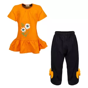 ست پیراهن و شلوارک دخترانه مدل آفتاب گردان رنگ نارنجی