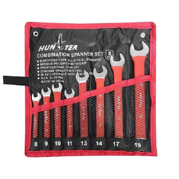 آچار یکسرتخت یکسر رینگی هانتر کد 8-19-SS مجموعه 8 عددی