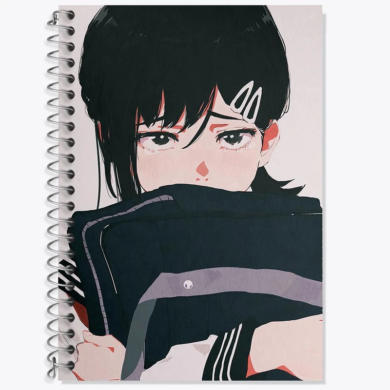 دفتر زبان 50 برگ خندالو مدل سه خط طرح کوبنی انیمه مرد اره ای Chainsaw Man کد 17979