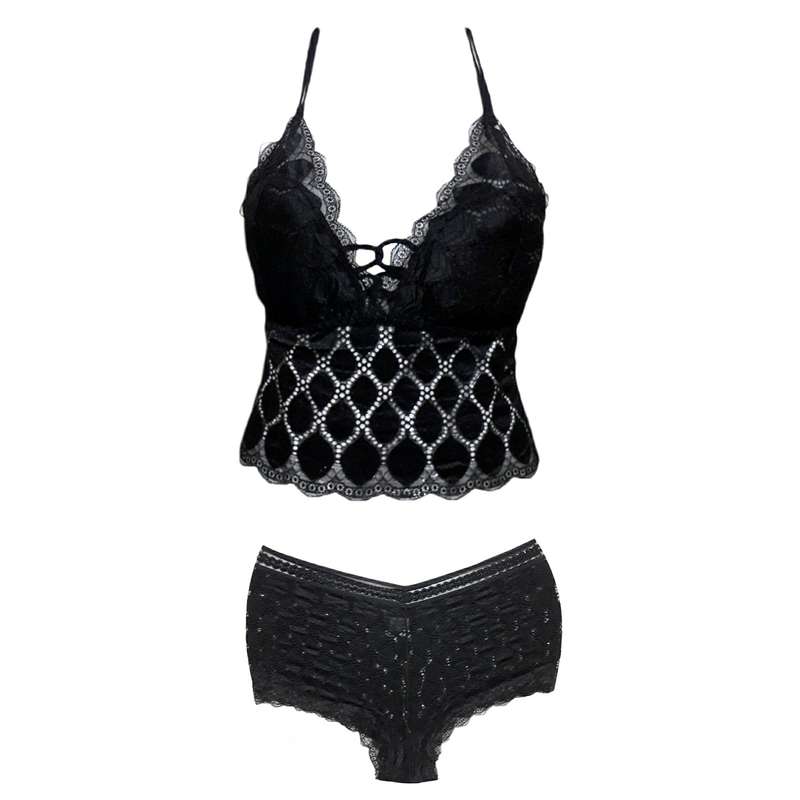 ست شورت و نیم تنه زنانه مدل پر طاووس رنگ مشکی