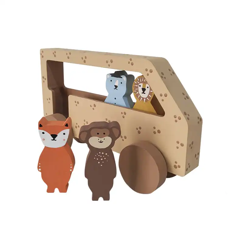 اسباب بازی چوبی طرح اتوبوس حیوانات جنگلی مدل MKids59-D