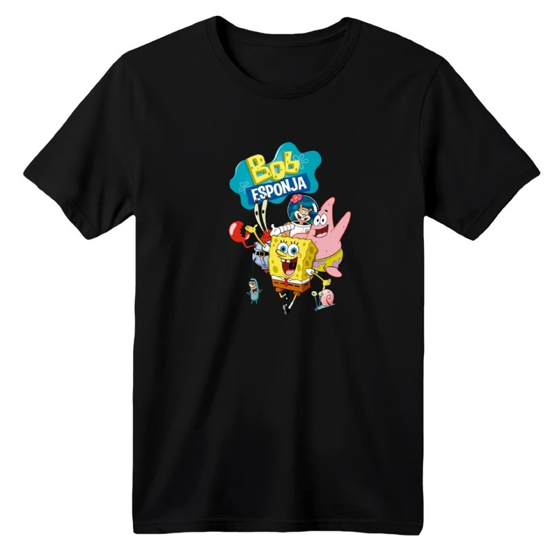 تی شرت آستین کوتاه یقه گرد بچگانه مدل باب اسفنجی و دوستان