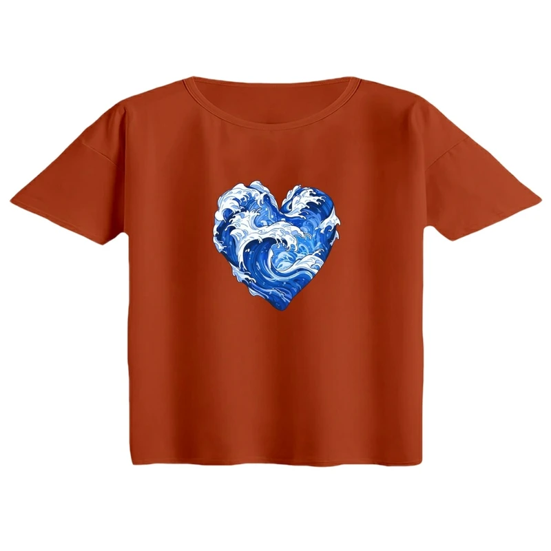 کراپ تی‌شرت آستین کوتاه زنانه مدل قلب دریا کد 02