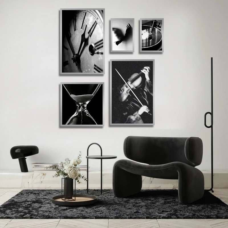 تابلو بکلیت طرح ساز و آلات موسیقی مدل شاین اکلیلی SI-2969 فریم نقره ای مجموعه 5 عددی