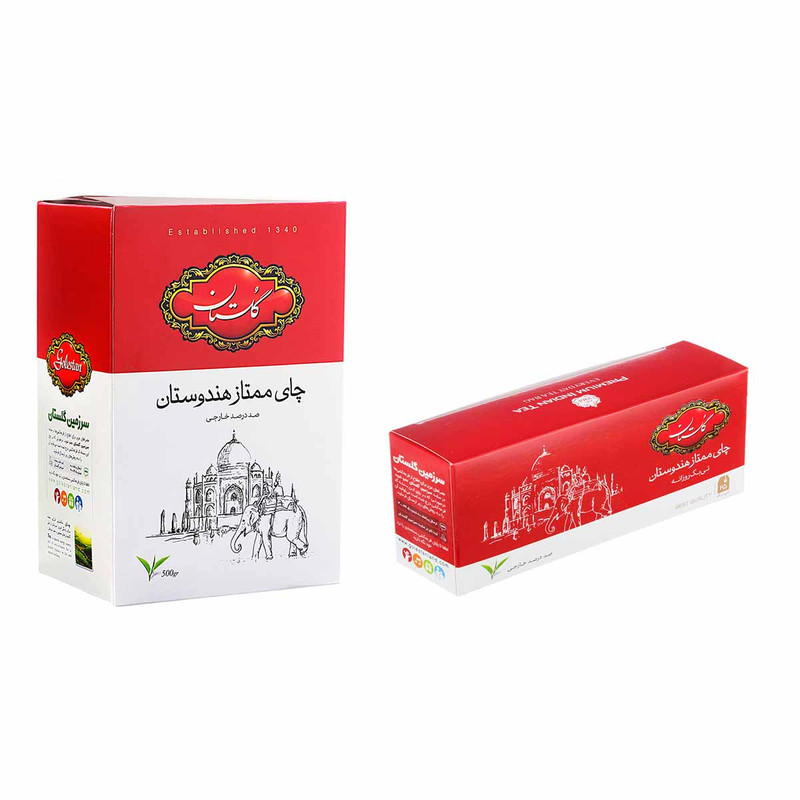 چای بسته ای ساده گلستان 500گرم به همراه چای کیسه ای ساده گلستان 100گرم