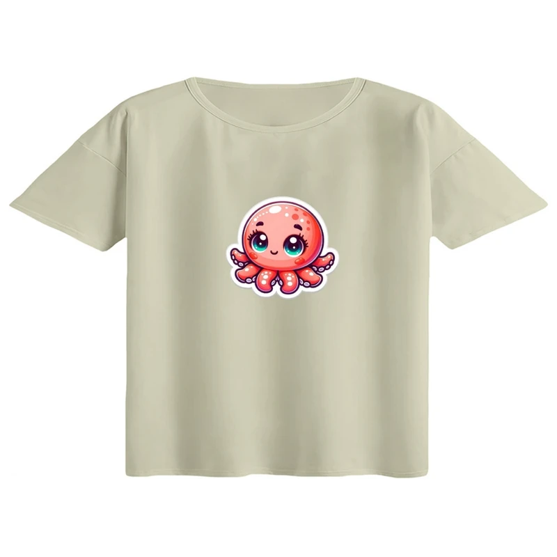 کراپ تی‌شرت آستین کوتاه زنانه مدل هشت پا کارتونی کد 01